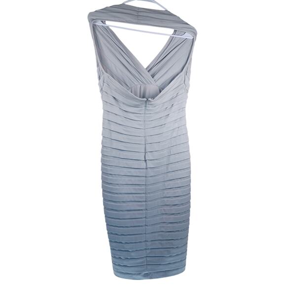 Tadashi Shoji Silver Bandage Cocktail Dress Halter V-Neck Layered Pintuck Size L - Picture 3 of 8